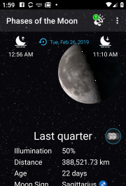 Screen capture of the Phases of the Moon phone app for Android