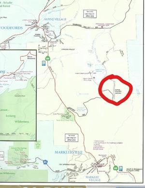 Red circle shows the Markleeville Airport.